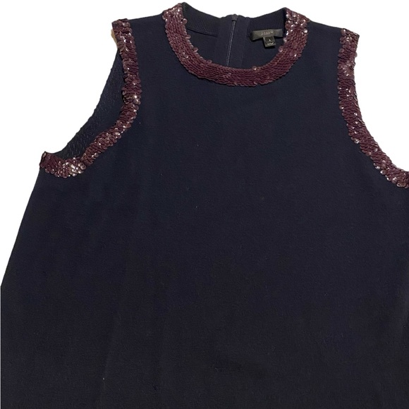 J. Crew women’s sz L sequins edges 50% merino wool tank top zip back lightweight - Picture 3 of 8